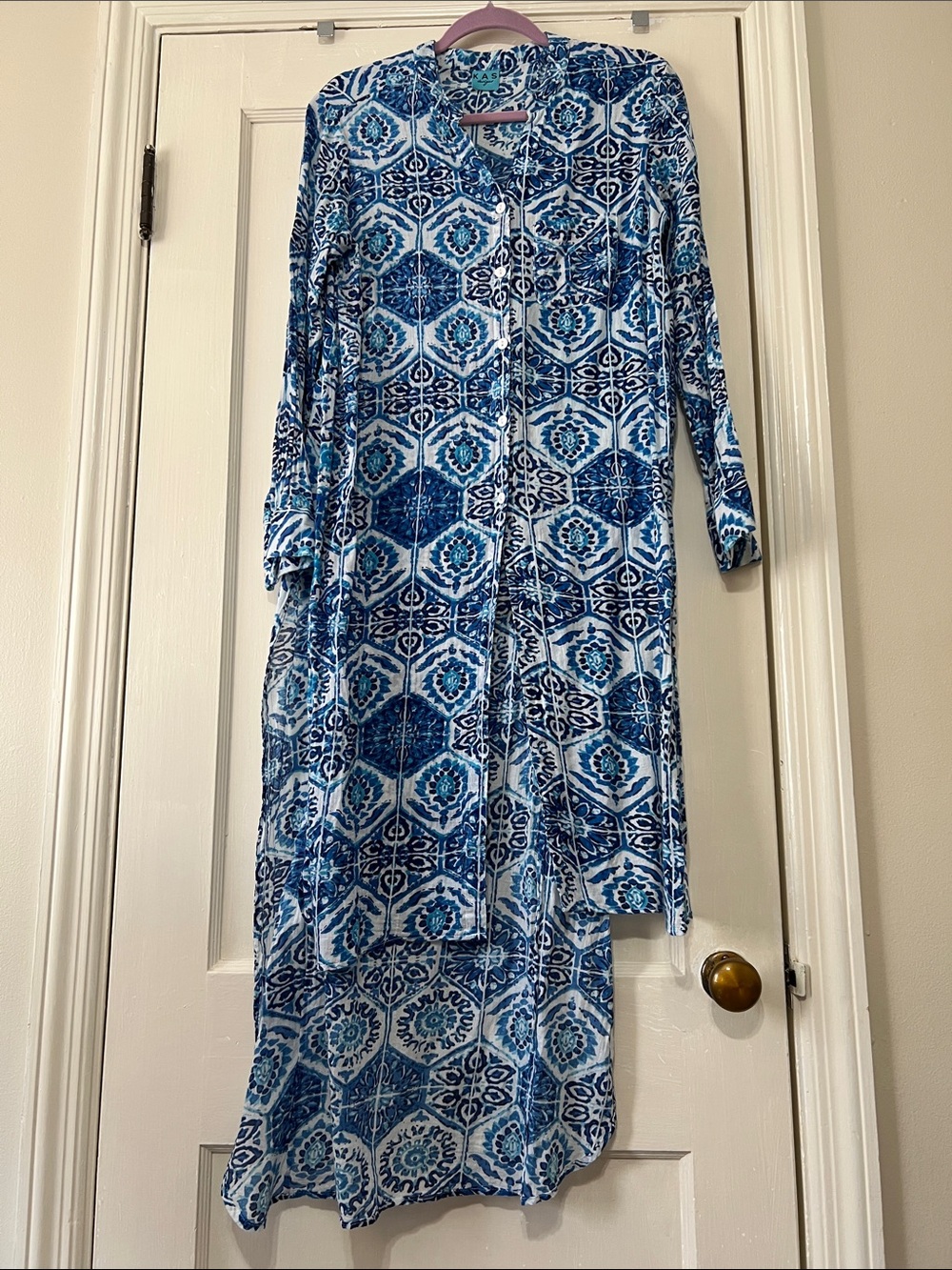 KAS Blue Patterned Long Sleeve Women’s cotton top.
